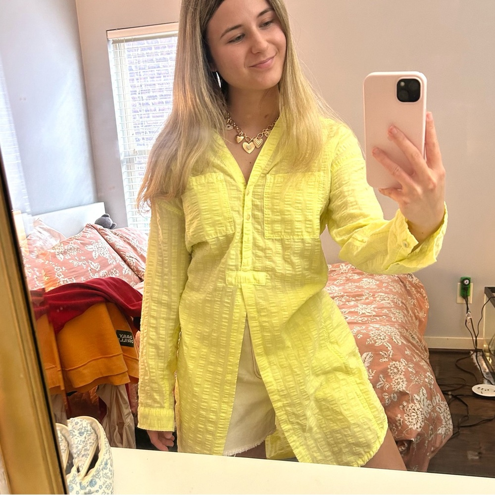 Pilcro Lime Seersucker Oversized Tunic Top